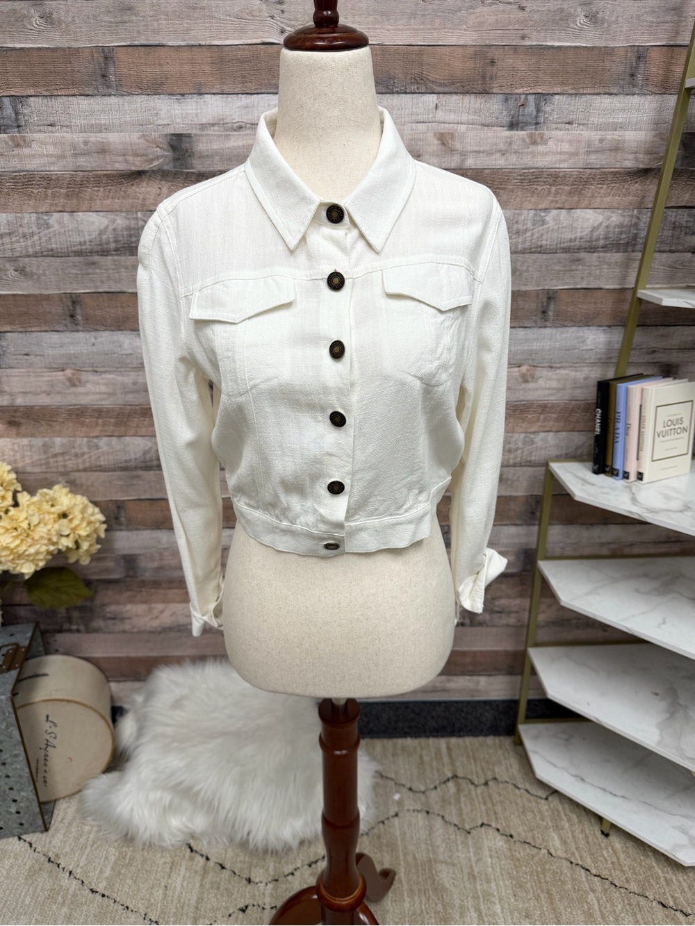Style Rack White Textured Cropped Jacket S
